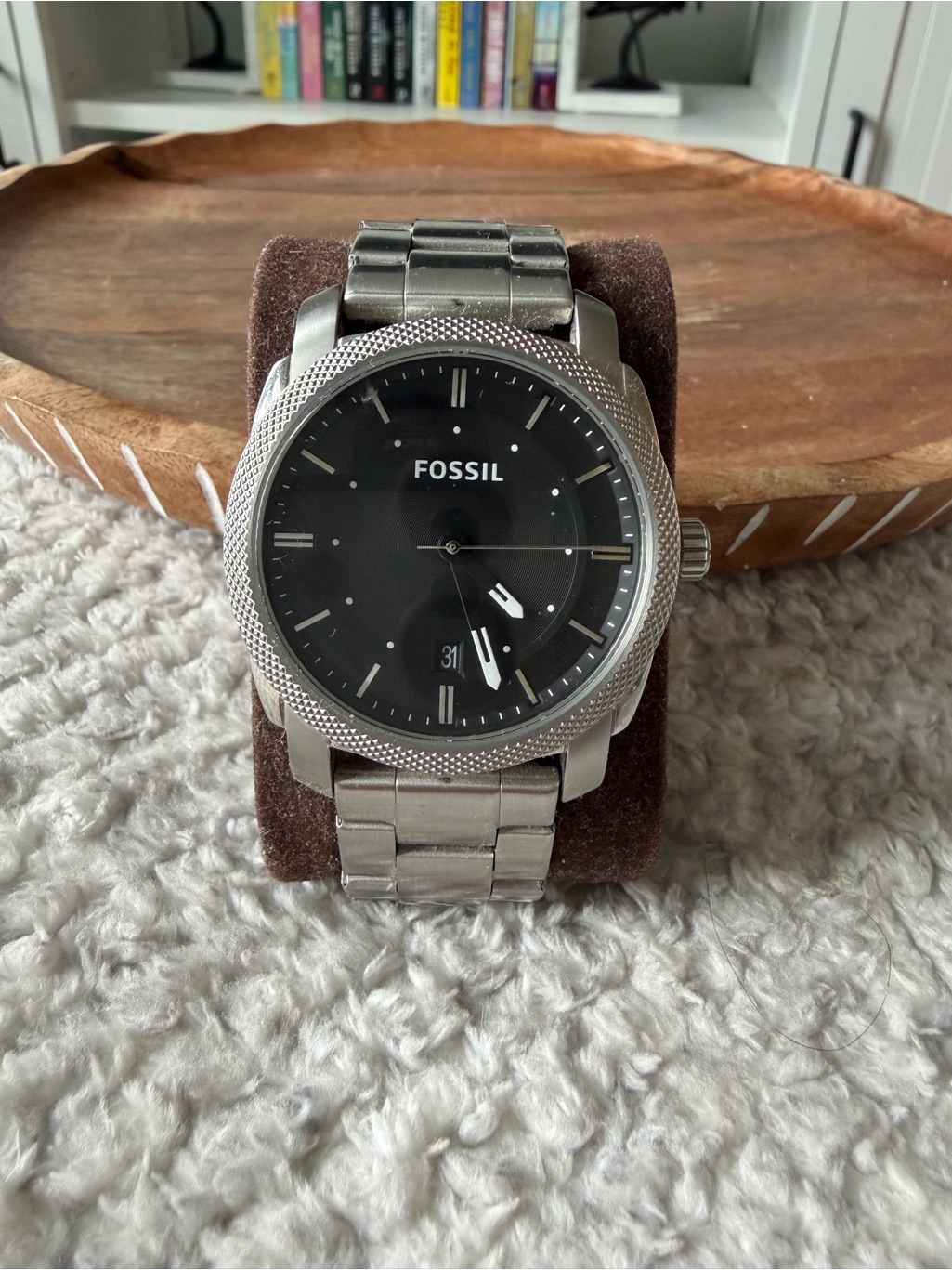 Fossil Silver Stainless Steel Watch With Black Dial